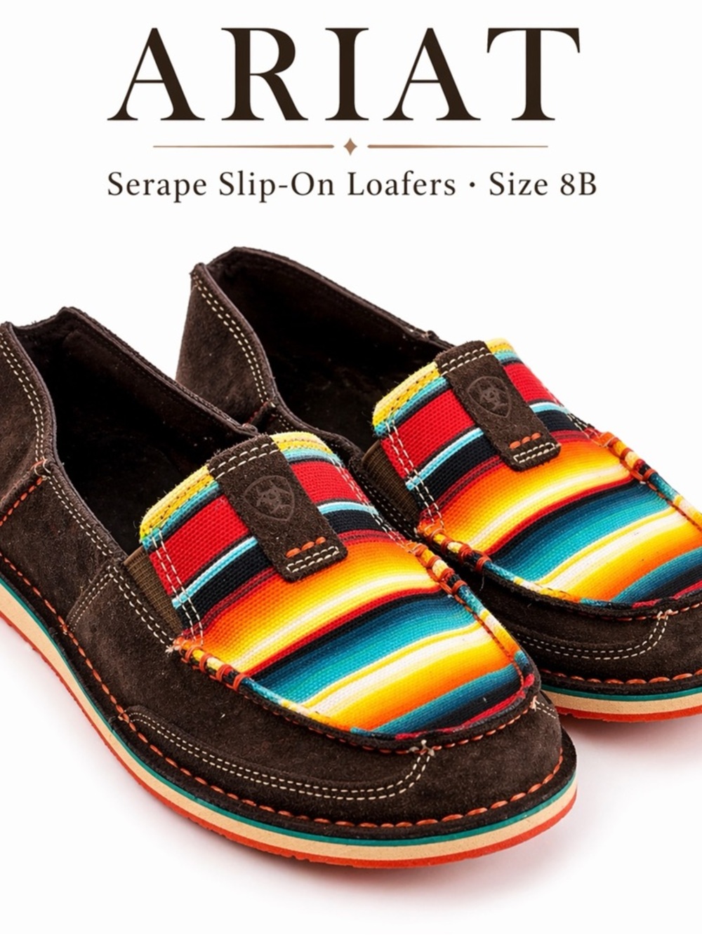 Ariat Serape Stripe Slip On Shoes Women’s 8B Brown Leather Loafers Western Boho